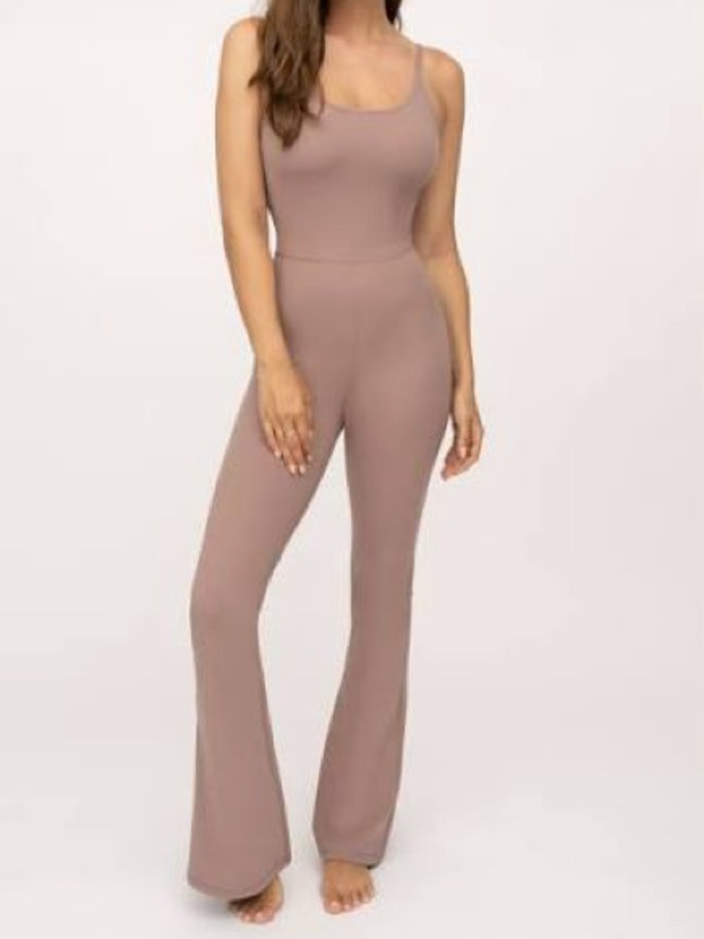 Yogalicious Lux oak brown illusion rib Scarlett flare jumpsuit Jumpsuit small - Picture 1 of 17
